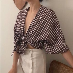 Na Nin Gingham Bobbie Tie Top
